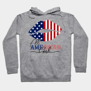 All American Girl 4th Of July Shirt Women lips USA Flag Hoodie